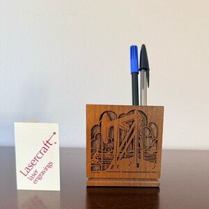 Brown Wooden Pen Holder